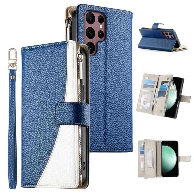 Stitching Multi-card Zipper Wallet Leather Phone Case with Short Strap, For Samsung Galaxy S20 FE, For Samsung Galaxy S22 Ultra 5G, For Samsung Galaxy S22+ 5G, For Samsung Galaxy S22 5G, For Samsung Galaxy S21 FE 5G, For Samsung Galaxy S21 5G          ...
