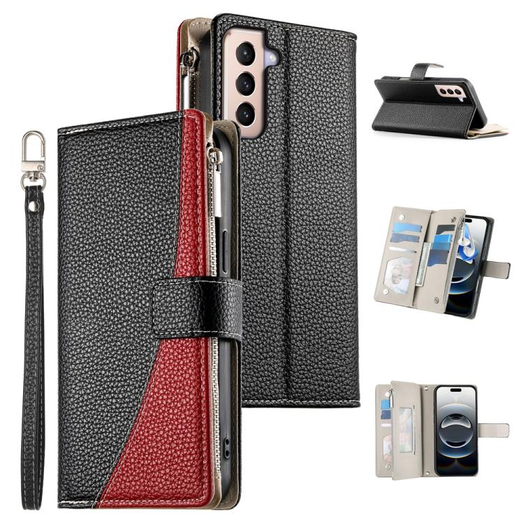 Stitching Multi-card Zipper Wallet Leather Phone Case with Short Strap, For Samsung Galaxy S20 FE, For Samsung Galaxy S22 Ultra 5G, For Samsung Galaxy S22+ 5G, For Samsung Galaxy S22 5G, For Samsung Galaxy S21 FE 5G, For Samsung Galaxy S21 5G          ...