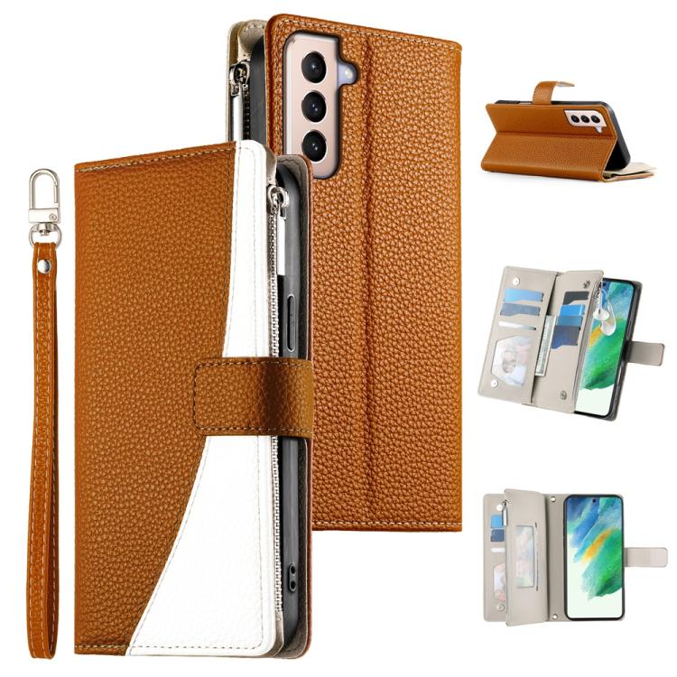 Stitching Multi-card Zipper Wallet Leather Phone Case with Short Strap, For Samsung Galaxy S20 FE, For Samsung Galaxy S22 Ultra 5G, For Samsung Galaxy S22+ 5G, For Samsung Galaxy S22 5G, For Samsung Galaxy S21 FE 5G, For Samsung Galaxy S21 5G          ...