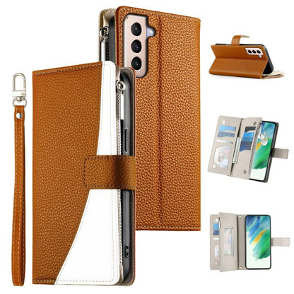 Stitching Multi-card Zipper Wallet Leather Phone Case with Short Strap, For Samsung Galaxy S20 FE, For Samsung Galaxy S22 Ultra 5G, For Samsung Galaxy S22+ 5G, For Samsung Galaxy S22 5G, For Samsung Galaxy S21 FE 5G, For Samsung Galaxy S21 5G          ...