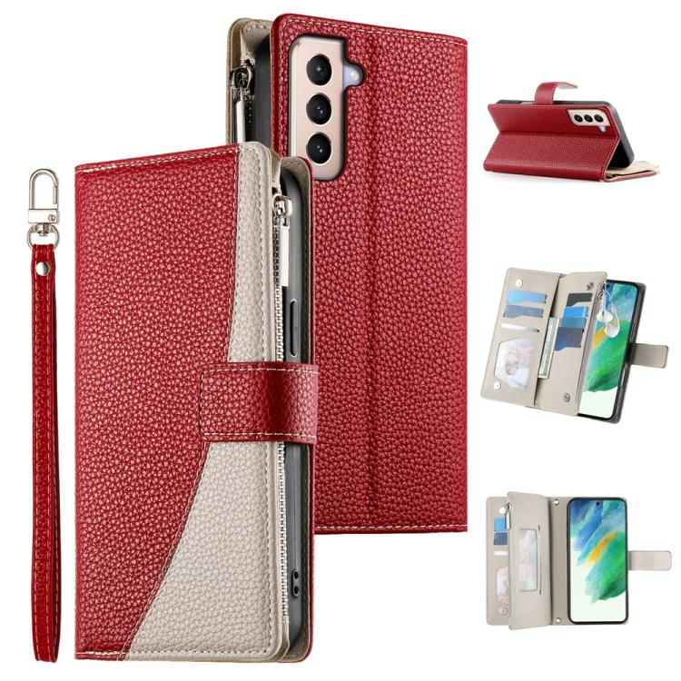 Stitching Multi-card Zipper Wallet Leather Phone Case with Short Strap, For Samsung Galaxy S20 FE, For Samsung Galaxy S22 Ultra 5G, For Samsung Galaxy S22+ 5G, For Samsung Galaxy S22 5G, For Samsung Galaxy S21 FE 5G, For Samsung Galaxy S21 5G          ...
