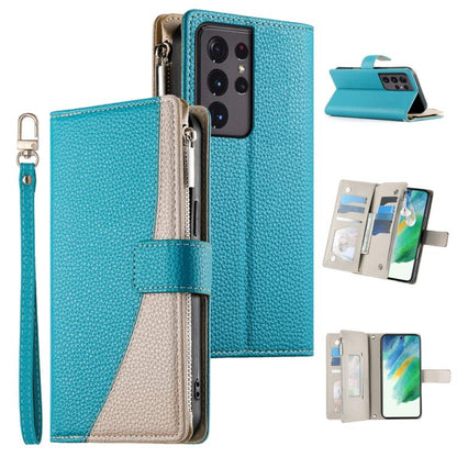 Stitching Multi-card Zipper Wallet Leather Phone Case with Short Strap, For Samsung Galaxy S20 FE, For Samsung Galaxy S22 Ultra 5G, For Samsung Galaxy S22+ 5G, For Samsung Galaxy S22 5G, For Samsung Galaxy S21 FE 5G, For Samsung Galaxy S21 5G          ...