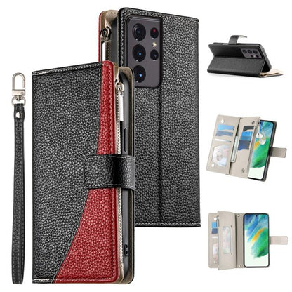Stitching Multi-card Zipper Wallet Leather Phone Case with Short Strap, For Samsung Galaxy S20 FE, For Samsung Galaxy S22 Ultra 5G, For Samsung Galaxy S22+ 5G, For Samsung Galaxy S22 5G, For Samsung Galaxy S21 FE 5G, For Samsung Galaxy S21 5G          ...