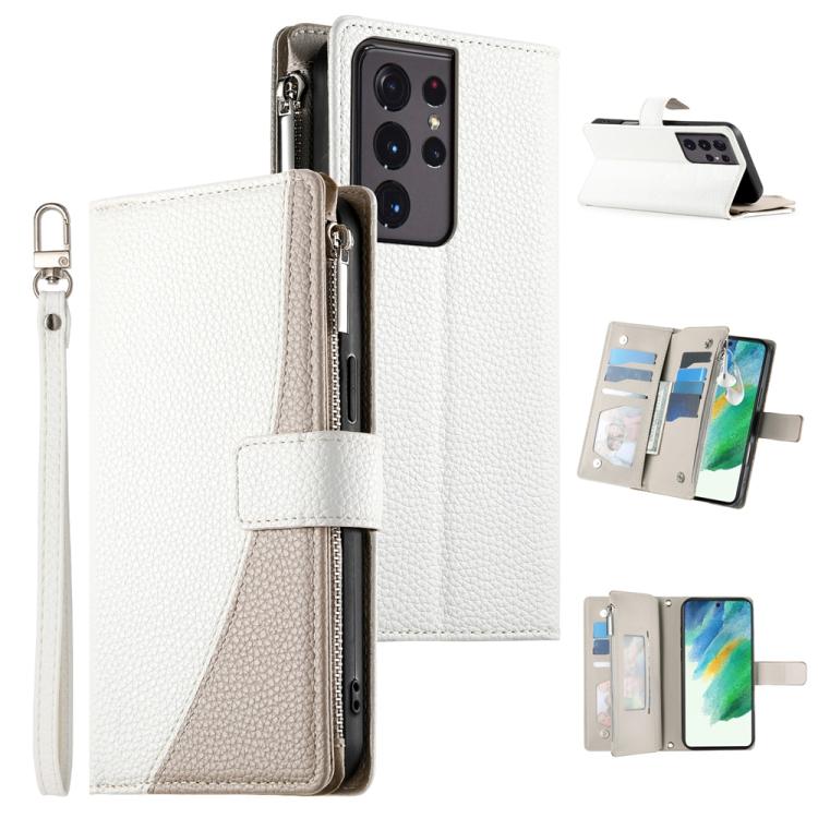 Stitching Multi-card Zipper Wallet Leather Phone Case with Short Strap, For Samsung Galaxy S20 FE, For Samsung Galaxy S22 Ultra 5G, For Samsung Galaxy S22+ 5G, For Samsung Galaxy S22 5G, For Samsung Galaxy S21 FE 5G, For Samsung Galaxy S21 5G          ...