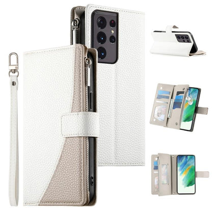 Stitching Multi-card Zipper Wallet Leather Phone Case with Short Strap, For Samsung Galaxy S20 FE, For Samsung Galaxy S22 Ultra 5G, For Samsung Galaxy S22+ 5G, For Samsung Galaxy S22 5G, For Samsung Galaxy S21 FE 5G, For Samsung Galaxy S21 5G          ...