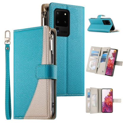 Stitching Multi-card Zipper Wallet Leather Phone Case with Short Strap, For Samsung Galaxy S20 Ultra, For Samsung Galaxy S20, For Samsung Galaxy S20+
