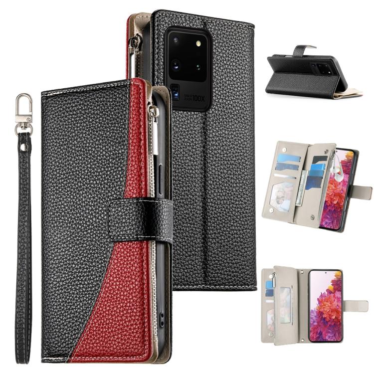 Stitching Multi-card Zipper Wallet Leather Phone Case with Short Strap, For Samsung Galaxy S20 Ultra, For Samsung Galaxy S20, For Samsung Galaxy S20+