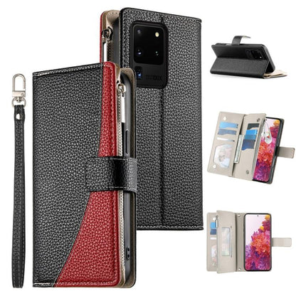 Stitching Multi-card Zipper Wallet Leather Phone Case with Short Strap, For Samsung Galaxy S20 Ultra, For Samsung Galaxy S20, For Samsung Galaxy S20+
