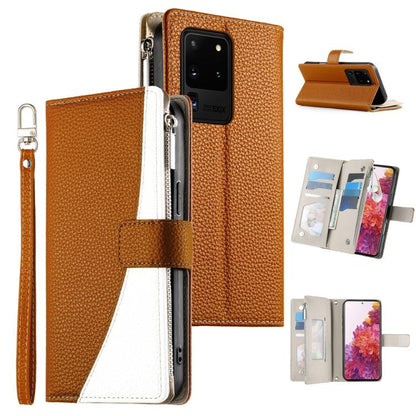 Stitching Multi-card Zipper Wallet Leather Phone Case with Short Strap, For Samsung Galaxy S20 Ultra, For Samsung Galaxy S20, For Samsung Galaxy S20+