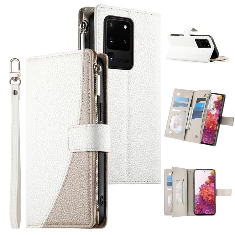 Stitching Multi-card Zipper Wallet Leather Phone Case with Short Strap, For Samsung Galaxy S20 Ultra, For Samsung Galaxy S20, For Samsung Galaxy S20+