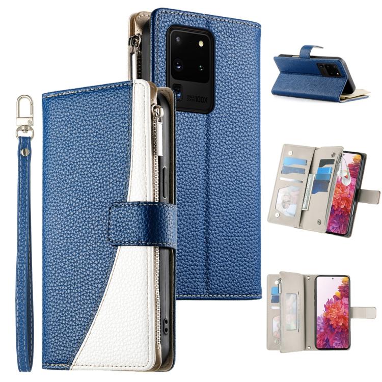 Stitching Multi-card Zipper Wallet Leather Phone Case with Short Strap, For Samsung Galaxy S20 Ultra, For Samsung Galaxy S20, For Samsung Galaxy S20+