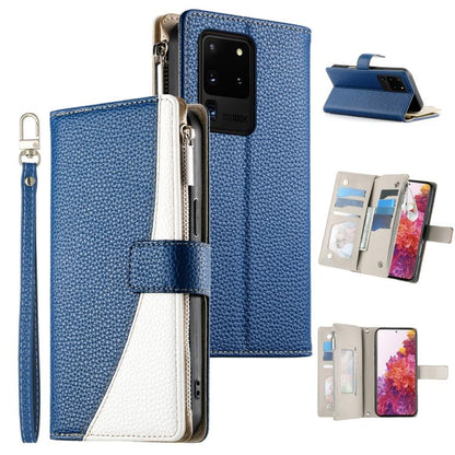 Stitching Multi-card Zipper Wallet Leather Phone Case with Short Strap, For Samsung Galaxy S20 Ultra, For Samsung Galaxy S20, For Samsung Galaxy S20+