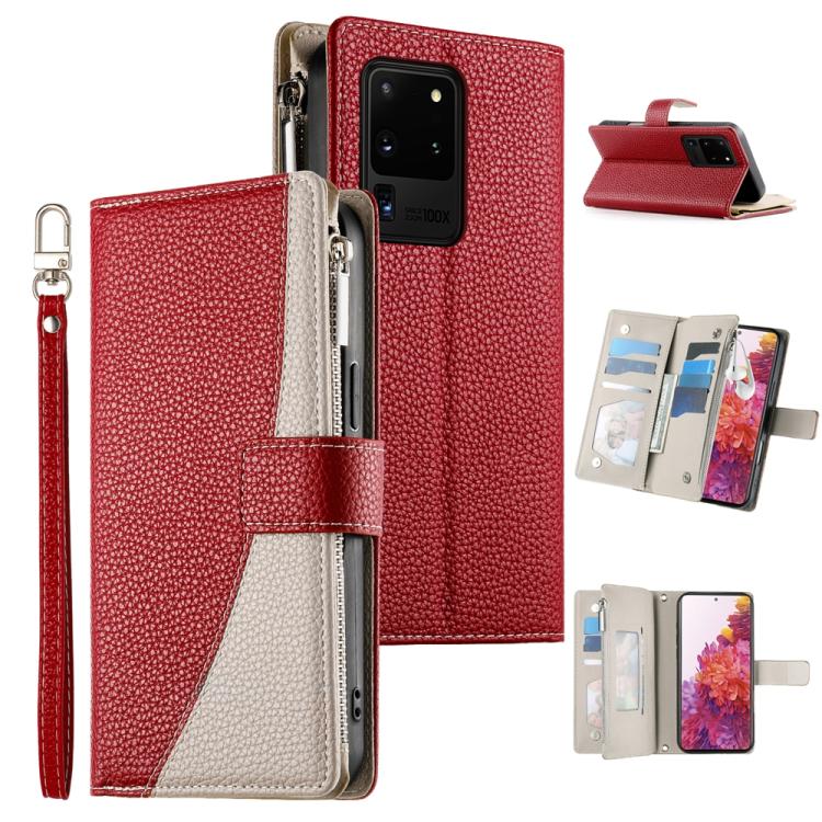 Stitching Multi-card Zipper Wallet Leather Phone Case with Short Strap, For Samsung Galaxy S20 Ultra, For Samsung Galaxy S20, For Samsung Galaxy S20+