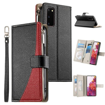 Stitching Multi-card Zipper Wallet Leather Phone Case with Short Strap, For Samsung Galaxy S20 Ultra, For Samsung Galaxy S20, For Samsung Galaxy S20+