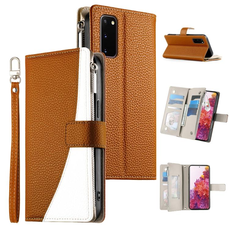 Stitching Multi-card Zipper Wallet Leather Phone Case with Short Strap, For Samsung Galaxy S20 Ultra, For Samsung Galaxy S20, For Samsung Galaxy S20+