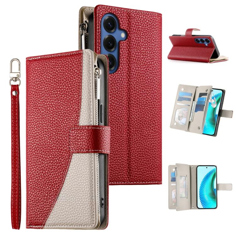 Stitching Multi-card Zipper Wallet Leather Phone Case with Short Strap, For Galaxy S26 FE 5G, For Samsung Galaxy S26+ 5G, For Samsung Galaxy S26 Edge 5G, For Samsung Galaxy S26 Ultra 5G, For Samsung Galaxy S26 5G, For Samsung Galaxy S25 FE 5G          ...
