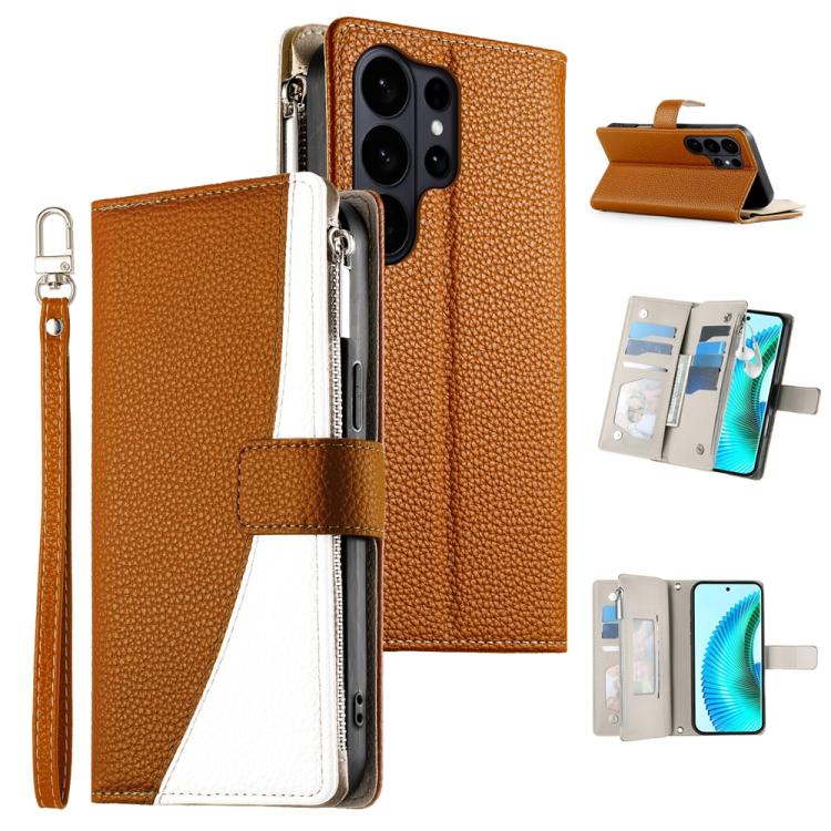 Stitching Multi-card Zipper Wallet Leather Phone Case with Short Strap, For Galaxy S26 FE 5G, For Samsung Galaxy S26+ 5G, For Samsung Galaxy S26 Edge 5G, For Samsung Galaxy S26 Ultra 5G, For Samsung Galaxy S26 5G, For Samsung Galaxy S25 FE 5G          ...