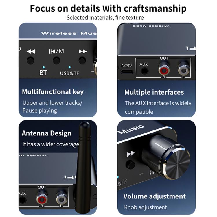 Portable Bluetooth Receiver Audio AUX Adapter Supports USB Disk, TF Card With Remote Control