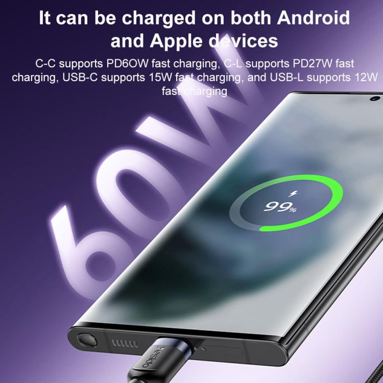 Yesido CA200 1.2m 60W USB / Type-C to Type-C / 8 Pin Fast Charging Data Cable