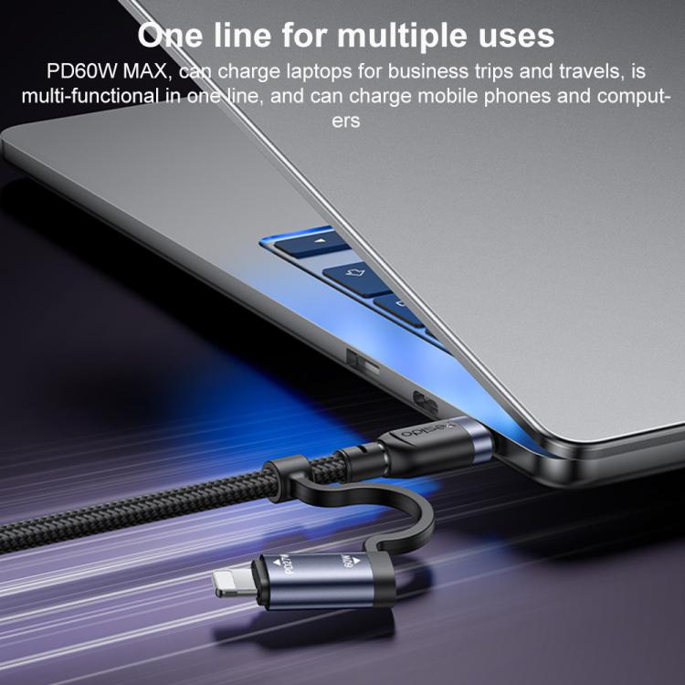 Yesido CA200 1.2m 60W USB / Type-C to Type-C / 8 Pin Fast Charging Data Cable