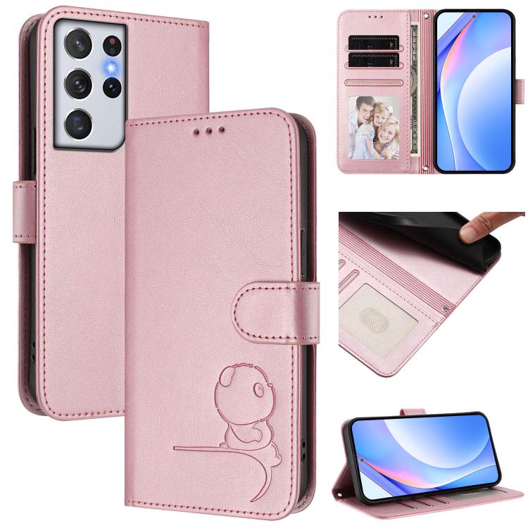 Litter Panda Embossing RFID Leather Phone Case with Lanyard, For Samsung Galaxy S22 Ultra 5G, For Samsung Galaxy S22+ 5G, For Samsung Galaxy S22 5G, For Samsung Galaxy S21 FE 5G, For Samsung Galaxy S21 5G, For Samsung Galaxy S21+ 5G                    ...