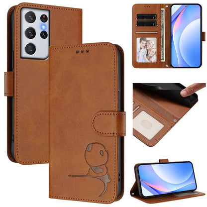 Litter Panda Embossing RFID Leather Phone Case with Lanyard, For Samsung Galaxy S22 Ultra 5G, For Samsung Galaxy S22+ 5G, For Samsung Galaxy S22 5G, For Samsung Galaxy S21 FE 5G, For Samsung Galaxy S21 5G, For Samsung Galaxy S21+ 5G                    ...