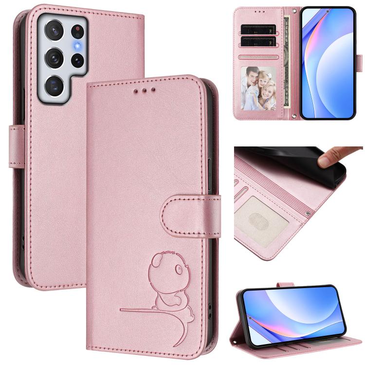 Litter Panda Embossing RFID Leather Phone Case with Lanyard, For Samsung Galaxy S22 Ultra 5G, For Samsung Galaxy S22+ 5G, For Samsung Galaxy S22 5G, For Samsung Galaxy S21 FE 5G, For Samsung Galaxy S21 5G, For Samsung Galaxy S21+ 5G                    ...