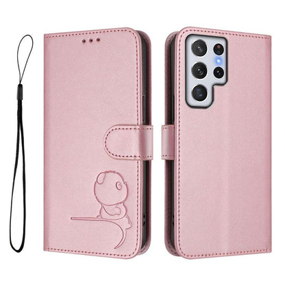 Litter Panda Embossing RFID Leather Phone Case with Lanyard, For Samsung Galaxy S22 Ultra 5G, For Samsung Galaxy S22+ 5G, For Samsung Galaxy S22 5G, For Samsung Galaxy S21 FE 5G, For Samsung Galaxy S21 5G, For Samsung Galaxy S21+ 5G                    ...