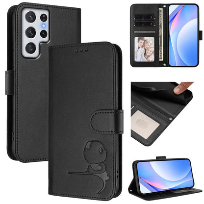 Litter Panda Embossing RFID Leather Phone Case with Lanyard, For Samsung Galaxy S22 Ultra 5G, For Samsung Galaxy S22+ 5G, For Samsung Galaxy S22 5G, For Samsung Galaxy S21 FE 5G, For Samsung Galaxy S21 5G, For Samsung Galaxy S21+ 5G                    ...