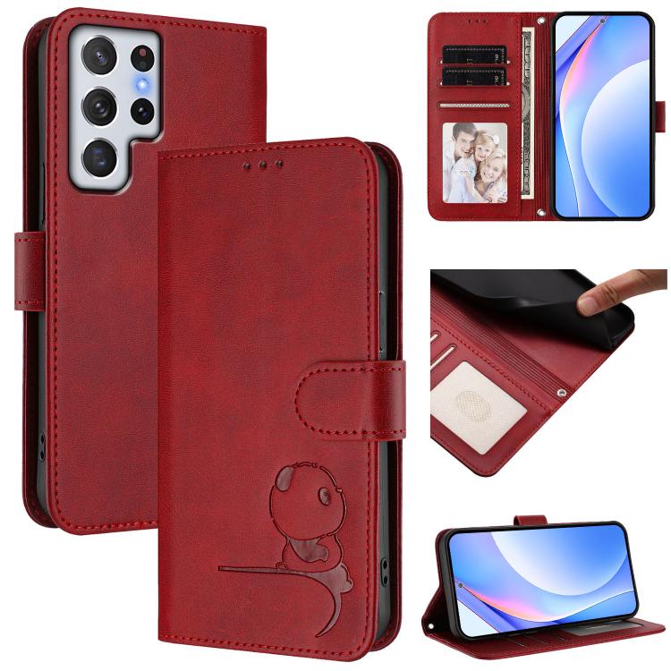 Litter Panda Embossing RFID Leather Phone Case with Lanyard, For Samsung Galaxy S22 Ultra 5G, For Samsung Galaxy S22+ 5G, For Samsung Galaxy S22 5G, For Samsung Galaxy S21 FE 5G, For Samsung Galaxy S21 5G, For Samsung Galaxy S21+ 5G                    ...