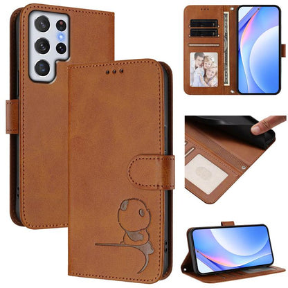 Litter Panda Embossing RFID Leather Phone Case with Lanyard, For Samsung Galaxy S22 Ultra 5G, For Samsung Galaxy S22+ 5G, For Samsung Galaxy S22 5G, For Samsung Galaxy S21 FE 5G, For Samsung Galaxy S21 5G, For Samsung Galaxy S21+ 5G                    ...