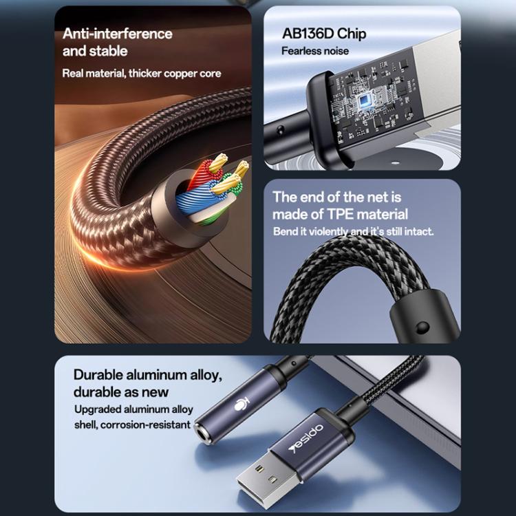 Yesido YAU46 USB to 3.5mm Aluminum Alloy Audio Adapter