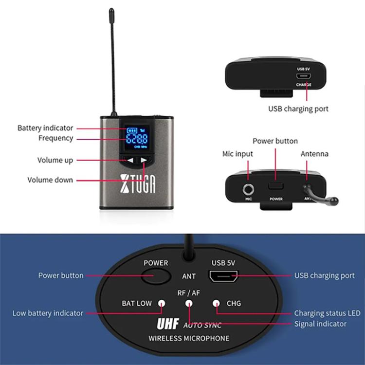 XTUGA A2 UHF Lavalier Headworn Wireless Microphone with Bodypack Transmitter