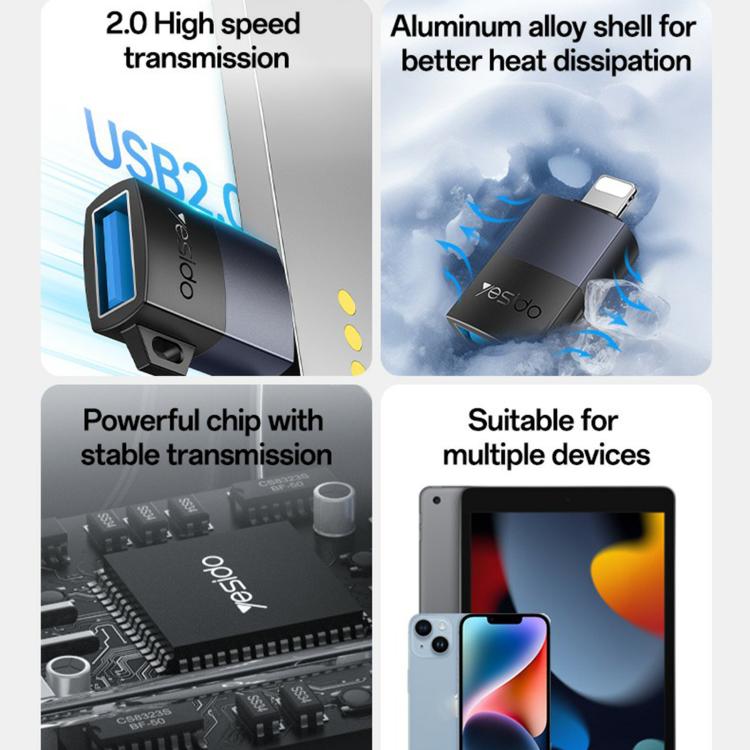 Yesido GS32 USB 2.0 Female to 8 Pin Male 480Mbps Charging Adapter