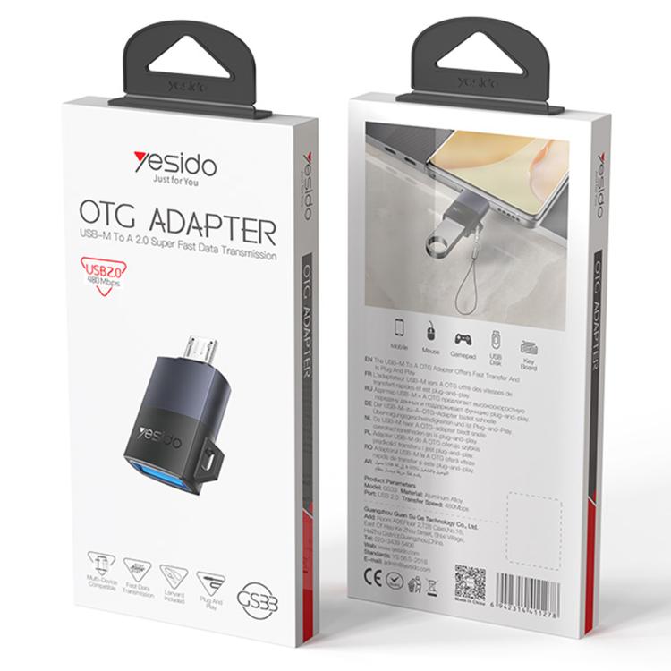 Yesido GS33 USB 2.0 Female to Micro USB Male 480Mbps Charging Adapter