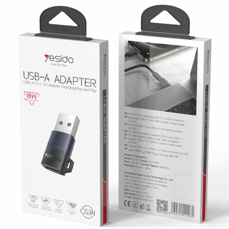 Yesido GS34 Type-C Female to USB 2.0 Male 480Mbps Charging Adapter