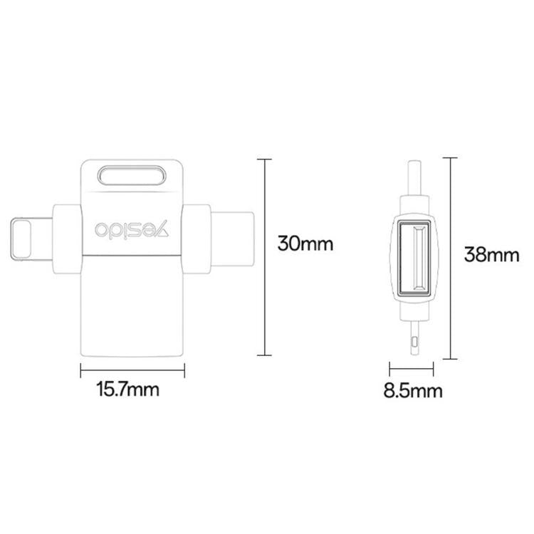 Yesido GS35 2 in 1 USB 3.0 Female to Type-C/8 Pin Male Charging Adapter