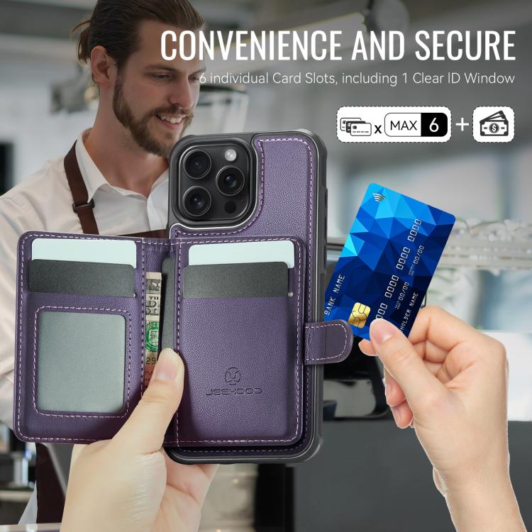 JEEHOOD J09 Buckle Card Bag MagSafe Magnetic Style RFID Leather Phone Case