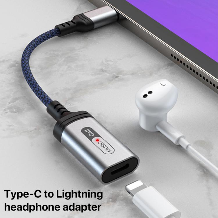 MH-306 USB-C / Type-C to 8 Pin Audio Earphone Adapter with Indicator Light