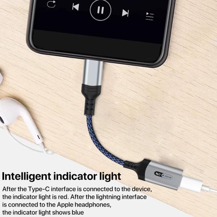MH-306 USB-C / Type-C to 8 Pin Audio Earphone Adapter with Indicator Light