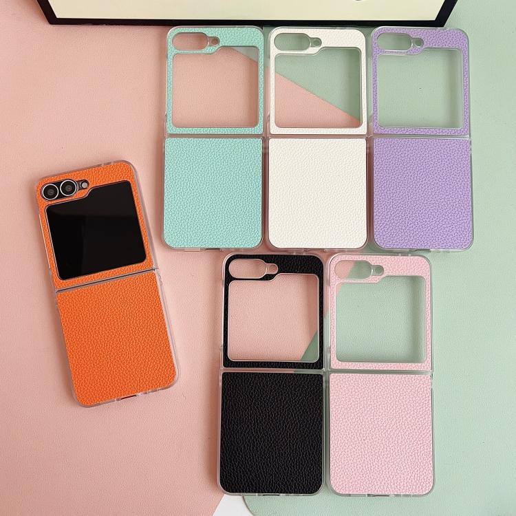 Litchi Texture Leather Clear Jelly PC Phone Case