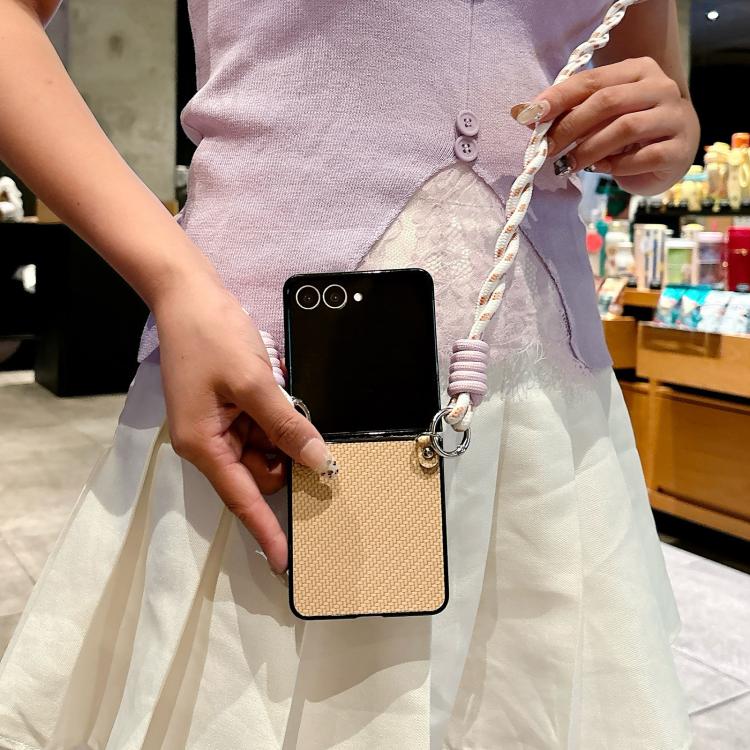 Woven Texture Phone Case With Colorful Lanyard