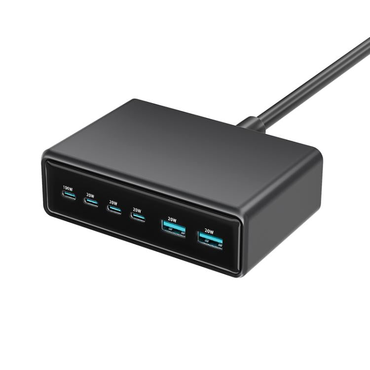 200W 4xUSB-C / Type-C and 2xUSB-A Multi-function 6 Ports GaN Desktop Fast Charger