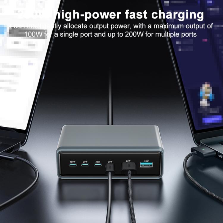 200W 4xUSB-C / Type-C and 2xUSB-A Multi-function 6 Ports GaN Desktop Fast Charger