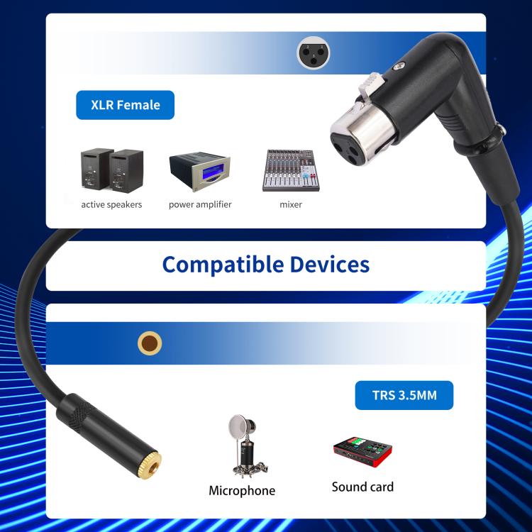 3.5mm Female to XLR Female Elbow Audio Converter Adapter Cable