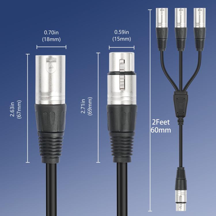 3-Way Splitter Audio Cable, Length: 60cm