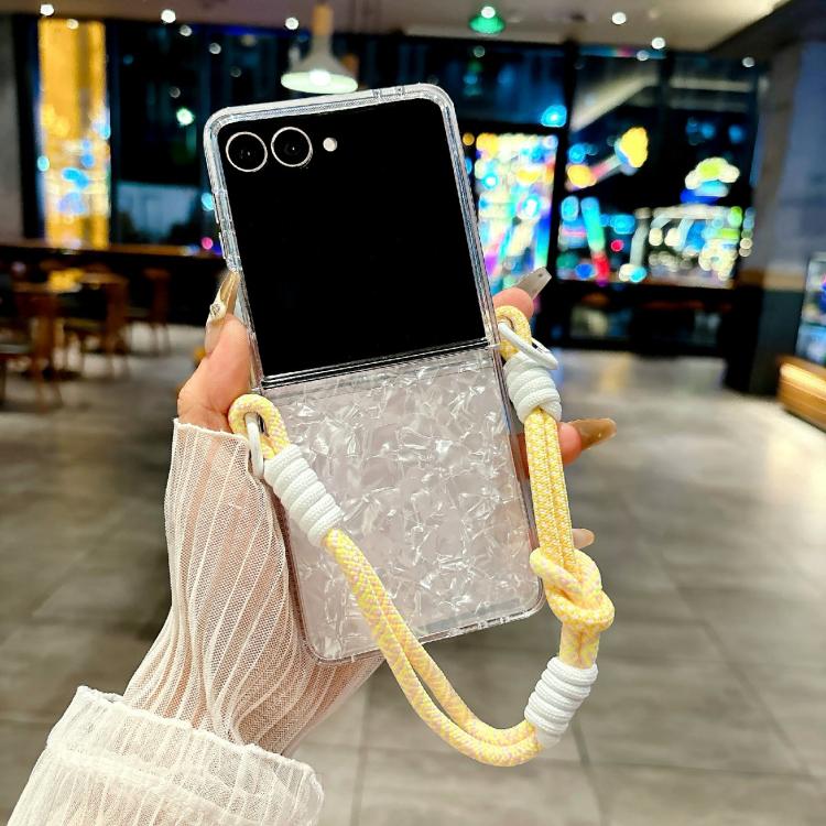 Pearlescent Shell Texture Side Buckle Phone Case with Rainbow Bracelet, For Samsung Galaxy Z Flip7 5G
