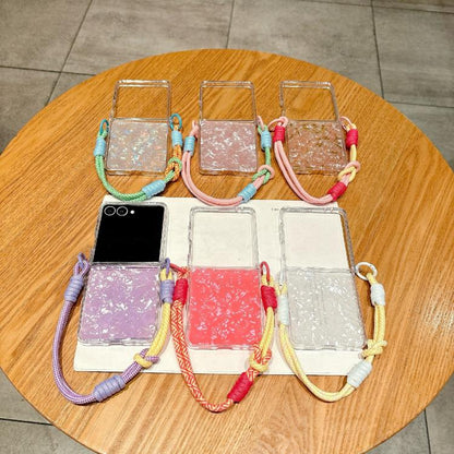 Pearlescent Shell Texture Side Buckle Phone Case with Rainbow Bracelet, For Samsung Galaxy Z Flip7 5G