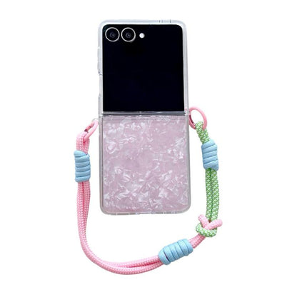 Pearlescent Shell Texture Side Buckle Phone Case with Rainbow Bracelet, For Samsung Galaxy Z Flip7 5G