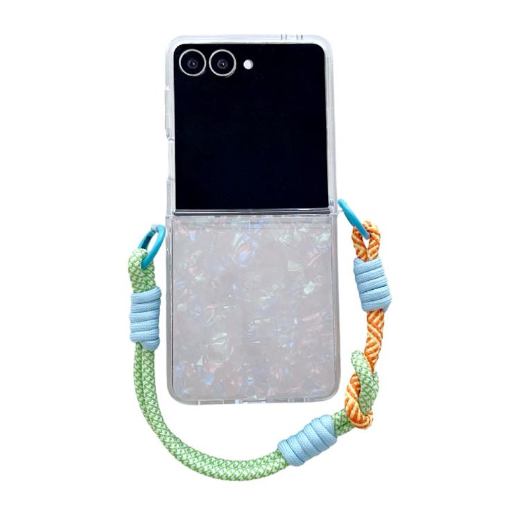 Pearlescent Shell Texture Side Buckle Phone Case with Rainbow Bracelet, For Samsung Galaxy Z Flip7 5G
